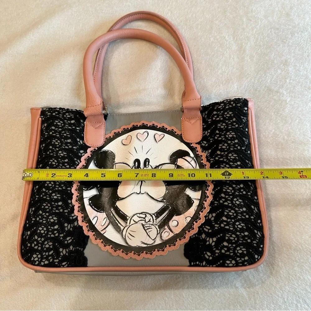 Disney Boutique Mickey and Minnie Mouse Kissing Satchel with Lace Detail